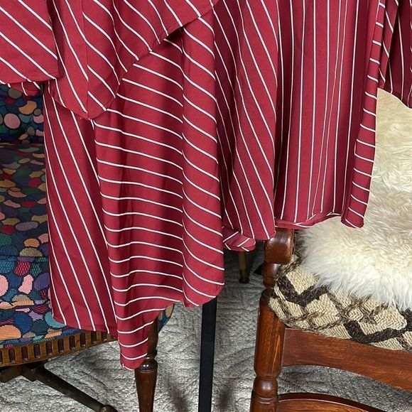 Who What Wear NWT merlot white navy striped asymmetrical hem long sleeve dress - Picture 6 of 16